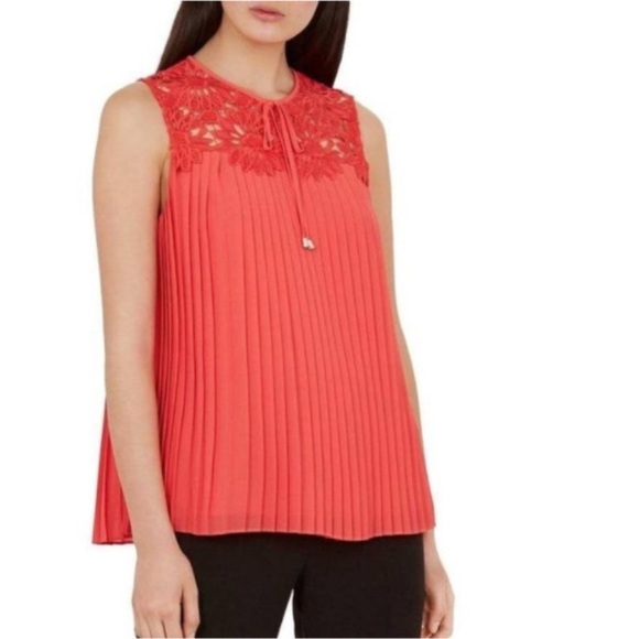Ted Baker Red Sleeveless Bib Collar Blouse - Picture 4 of 11